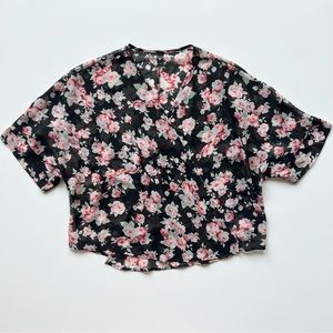 Windsor Black and Red Floral Open Front Kimono Cardigan, Small